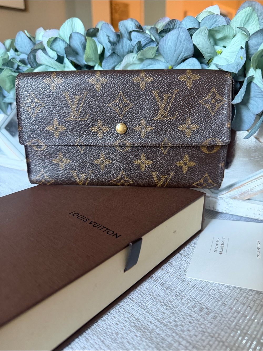Louis Vuitton Monogram Canvas Wallet Brown and Gold Snap and Box